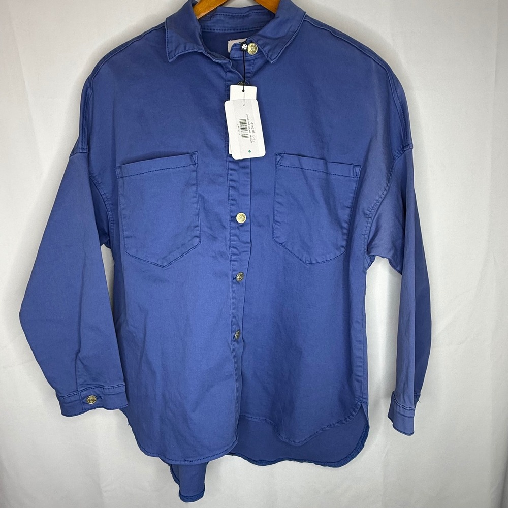 Molly Bracken Womens Cobalt Blue Twill Shirt Jacket ES187DE Size Medium NWT